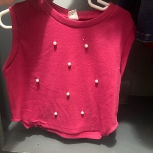 Kids Sleeveless Top with Pearl Accents - Pink